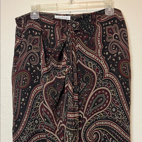 Vintage 100% silk Paisley Print Wrap  Skirt - Black Brown Blue Burgundy - Picture 4 of 9